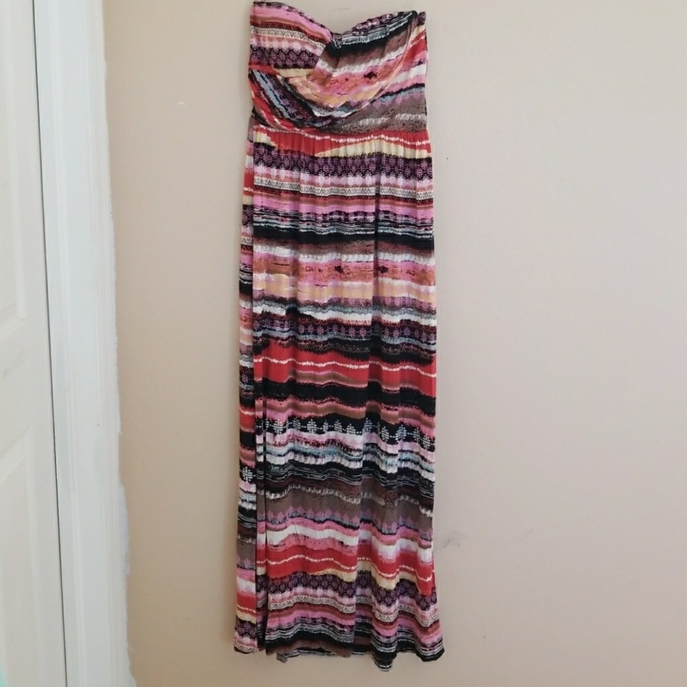Bohemian striped strapless maxi dress